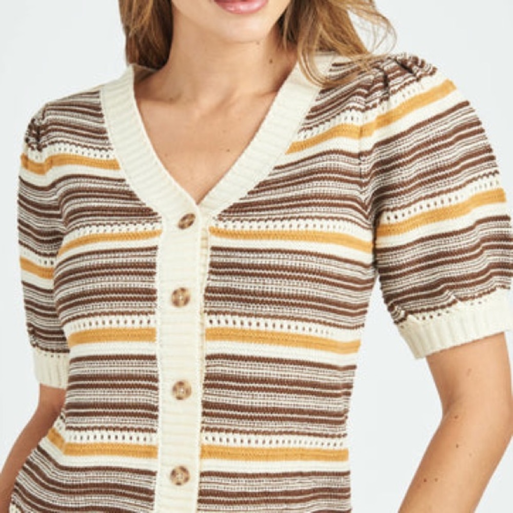 House of Harlow Striped Sweater Cardigan Top